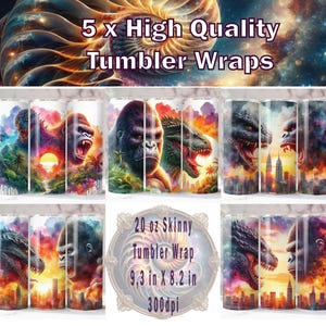Godzilla vs Kong Tumbler Wrap x 5, 20 oz Tumbler Wrap, Godzilla Sublimation, Godzilla vs Kong PNG, Godzilla Tumbler Wrap, Kong Tumbler Wrap