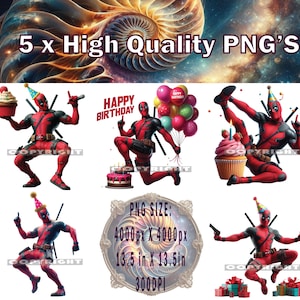 Deadpool Birthday PNG x 5, Deadpool T-shirt Design, Deadpool Sublimation, Deadpool Cake Topper, Deadpool T-shirt Design