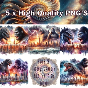 Godzilla x Kong PNG x 5, Godzilla And Kong Sublimation, Godzilla T-shirt Design, Godzilla vs Kong PNG, Godzilla PNG.