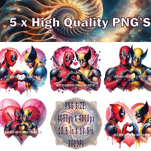 Deadpool And Wolverine PNG x 5, Deadpool And Wolverine T-shirt Design, Deadpool Sublimation, Deadpool And Wolverine Valentines Day PNG