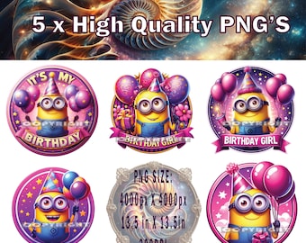 Minion Birthday Girl PNG x 5, Minion Birthday png, Minion Birthday Girl Tshirt Design, Minion Cupcake Topper, Minion Sublimation, Minion PNG
