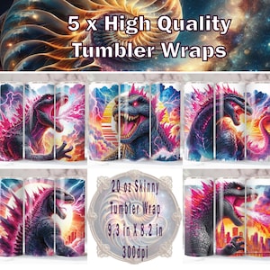 Godzilla Tumbler Wrap x 5, 20 oz Tumbler Wrap, Godzilla Sublimation, Godzilla vs Kong PNG, Godzilla Tumbler Wrap, Kong Tumbler Wrap