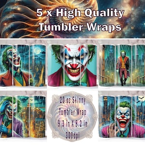 The Joker Tumbler Wrap x 5, 20 oz Tumbler Wrap, The Joker Sublimation, The Joker PNG, The Joker Wall Art, Instant Download