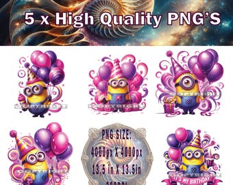 Minion Birthday Girl PNG x 5, Minion Birthday png, Minion Birthday Girl T-shirt Design, Minion Cake Topper, Minion Sublimation, Minion PNG