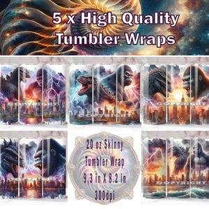 Godzilla vs Kong Tumbler Wrap x 5, 20 oz Tumbler Wrap, Godzilla Sublimation, Godzilla vs Kong PNG, Godzilla Tumbler Wrap, Kong Tumbler Wrap