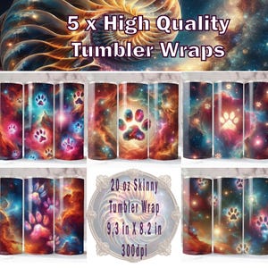 Paw Prints Tumbler Wrap x 5, 20 oz Tumbler Wrap, Dog Paw Print Sublimation, Paw Print PNG, Furr Baby Tumbler Wrap.