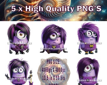Minion Emo PNG x 5, Minion png, Minion T-shirt Design, Minion Cake Topper, Minion Sublimation, Minion PNG, Purple Minion PNG