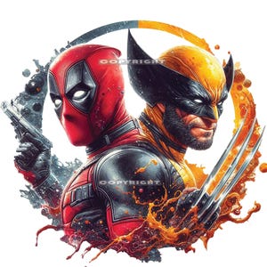 Deadpool and Wolverine, png x 5, Deadpool and Wolverine-T-shirtontwerp, Deadpool-sublimatie, Deadpool and Wolverine-film, png PNGEgg afbeelding 2