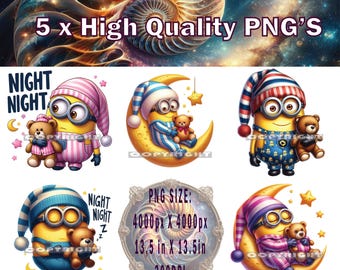 Goodnight Minion PNG x 5, Minion Clipart, Minion T-shirt Design, Minion Cake Topper, Minion Sublimation, Minion Pajama PNG, Night Night Png