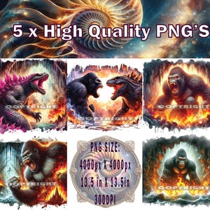 Godzilla x Kong PNG x 5, Godzilla And Kong Sublimation, Godzilla T-shirt Design, Godzilla vs Kong PNG,  Godzilla Cake Topper. Godzilla PNG