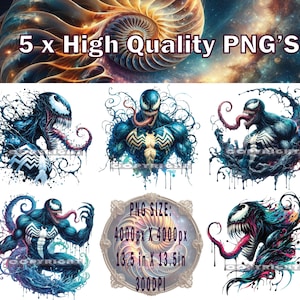 Venom PNG x 5, Venom T-shirt Design, Venom Sublimation, Venom PNG, Venom Digital Download, Instant Download