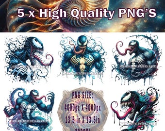 Venom PNG x 5, Venom T-shirt Design, Venom Sublimation, Venom PNG, Venom Digital Download, Instant Download