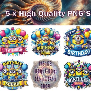 Minion Birthday Squad png x 5, Minion verjaardagsfeestje png, Minion verjaardag T-shirtontwerp, Minion taarttopper, Minion-sublimatie, Minion png