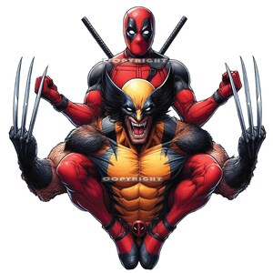 Deadpool and Wolverine, png x 5, Deadpool and Wolverine-T-shirtontwerp, Deadpool-sublimatie, Deadpool and Wolverine-film, png PNGEgg afbeelding 5