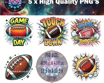 Pacchetto PNG di calcio x 5, disegni per sublimazione di partite di football e touchdown, download immediato, immagini ad alta risoluzione per progetti e artigianato.