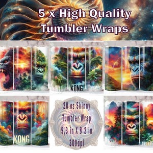King Kong Tumbler Wrap x 5, 20 oz Kong Tumbler Wrap, Kong Sublimation, Godzilla vs Kong PNG, Kong Tumbler Wrap, Kong Cake Topper