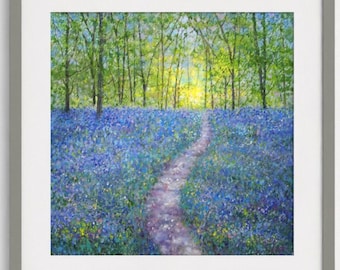 Canvas Print of a Spring Woodland Scene With Bluebells Printed