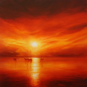 Seascape Sunset Boats Greeting Card ~ Quay Sunset