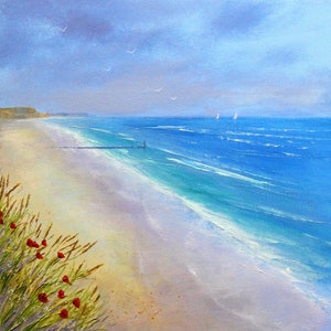 Carte de voeux Seascape Beach ~ Coquelicots en bord de mer