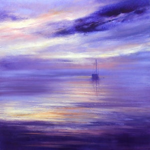 Wenskaart zeegezicht zonsondergang boot ~ Serene Reflections II