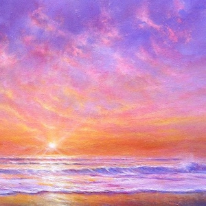Grote wenskaart zeegezicht zonsopgang ~ Amberkleurige zonsopgang