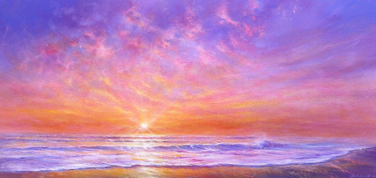 Seascape Sunrise Large Greeting Card ~ Amber Sunrise