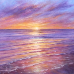 Tarjeta de felicitación con paisaje marino al atardecer, hermosa tarjeta artística, puesta de sol II