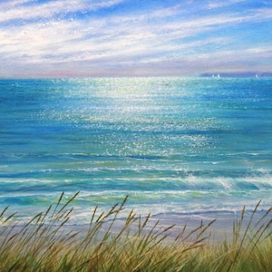 Biglietto d'auguri con paesaggio marino e spiaggia ~ Giù al mare II