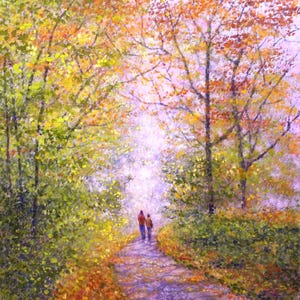 Cartão de felicitações Woodland Trees Walkers ~ Um dia de outono