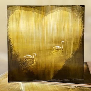 Tarjeta de felicitación romántica de San Valentín con Swans River, para bodas y aniversarios, Lumière d’Or