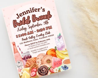 Plantilla de invitación para brunch nupcial en acuarela (descarga digital)
