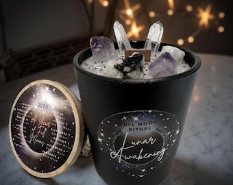 Full Moon Setting, Crystal-Infused, Full Moon Ritual, Scentful Gift, Ritual Candles, Moon Phase Candle, New Beginnings Candle, Intent Candle