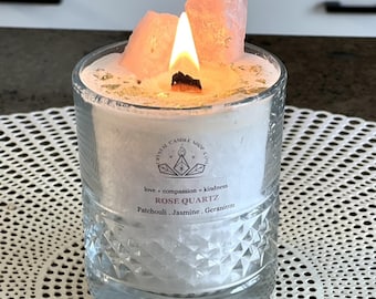 Luxuriously Scented Candle, Intentional Crystal Candle, Self-Wellness Gift, Shipped Nationwide, Rose Quartz Crystal Candle, Energy Cleansing
