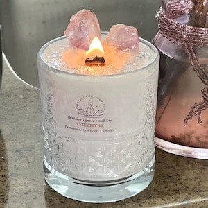 Uniquely Crafted, Crystal Candle Gift For Her, Amethyst Candles, Scentful Candle Gifting, Crystal Infused Candles, Wood Wicked Candles