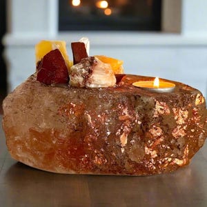 Himalayan Salt Candle Holder | Crystal Centerpiece | Home Decor | Wellness Gift | House Warming Gift I Tealight Holder I Scented Candle