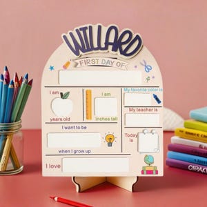 First Day of School Sign, Last Day of School Sign, Back to School Sign, Back to School Photo Prop,Kindergarten Wooden School Board for Kids