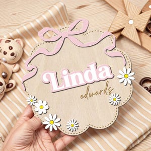 Baby Name Sign, Girl Sign Purple Bow Baby Name Sign, Newborn Gift Birth Stat Sign,  Personalized Newborn Gift,Baby Name Announcement Sign