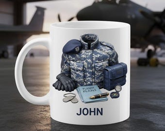 Taza de aviación personalizada, regalo personalizado para tripulación de vuelo, taza de café para miembros del servicio militar, vajilla única de inspiración militar.