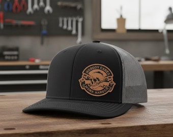 Nobody Cares Work Harder Trucker Hat, Skull Patch Cap, Motivational Grind Mindset Gift, Gift for Him, Custom Name Gift, Personalized Gift