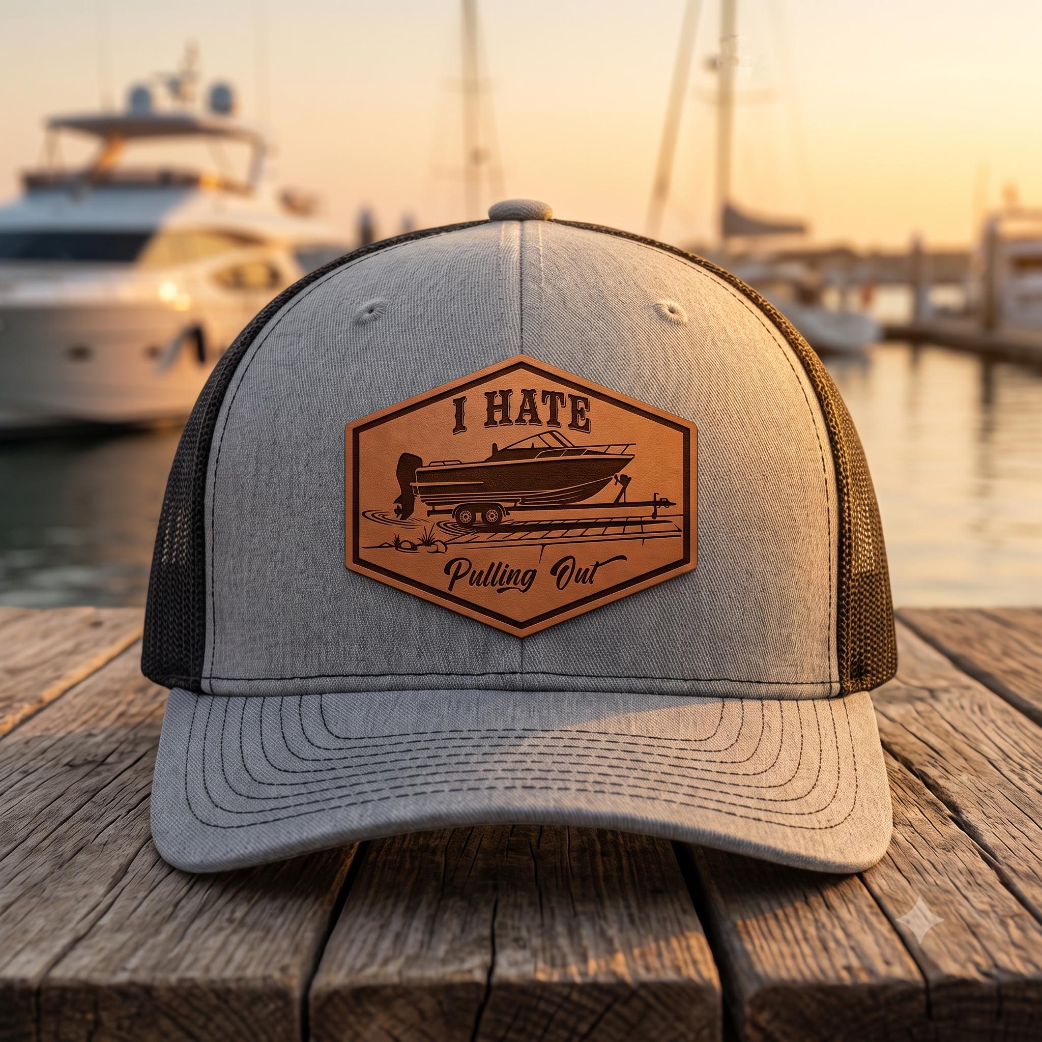 Funny Boating Trucker Hat, I Hate Pulling Out Hat, Leather Patch Hat, Boater Gift, Lake Life Hat, Fishing Hat, Captain Gift, Unisex Cap