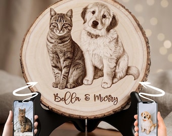 Personalized Pet Wood Slice Photo, Custom Dog & Cat Engraving, Combined Pet Portrait, Memorial Gift, Rustic Wooden Keepsake