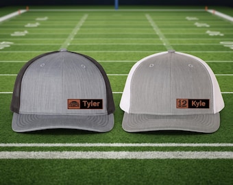 Personalized Football Trucker Hat, Custom Leather Patch Hat, Football Player Number Cap, Coach Hat, Team Gift, Football Dad Gift