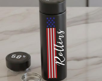 Vaso personalizado, diseño de la bandera estadounidense, pantalla inteligente de temperatura, regalo patriótico para papá, regalo para él, regalo con nombre personalizado