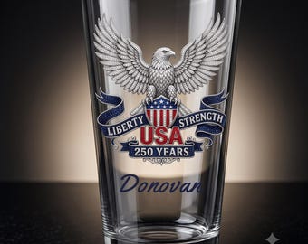 Vaso de pinta personalizado de 473 ml, águila de EE. UU. con efecto de diamantes de imitación 3D, vaso de cerveza con nombre personalizado, regalo patriótico