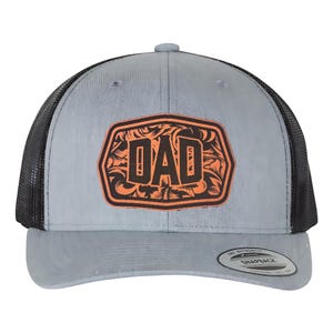 DAD Leather Patch Trucker Hat: Laser Engraved Rustic Snapback