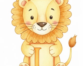 Personalized Letter L Animal Alphabet Nursery Wall Art Printable | Watercolor Lion Print | Baby Name Sign | Digital Download | Kids Room Dec