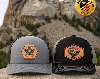 250th Anniversary Trucker Hat, Patriotic Leather Patch Eagle Cap, Richardson 112 Mesh Cap, American Heritage Gift