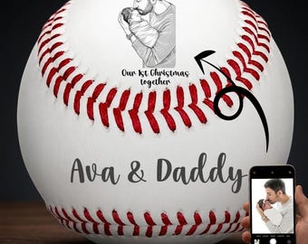 Pelota de béisbol personalizada grabada con láser, foto, nombre y mensaje personalizados, regalo de primera Navidad, recuerdo para papá y bebé.