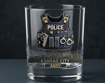 Vaso de whisky personalizado con el horizonte de la ciudad, cristalería con paisaje urbano a medida, regalo para celebrar el orgullo local, regalo para él, regalo con nombre personalizado
