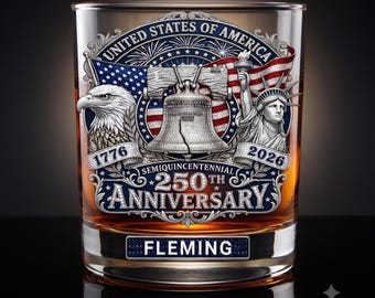 Vaso de whisky personalizado, vaso de bourbon con nombre personalizado, regalo patriótico para el Día del Padre, estampado de imitación de diamantes de imitación con la bandera estadounidense.